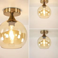 Straluma Plafondlamp toilet goud met amber glas><noscript><img width=