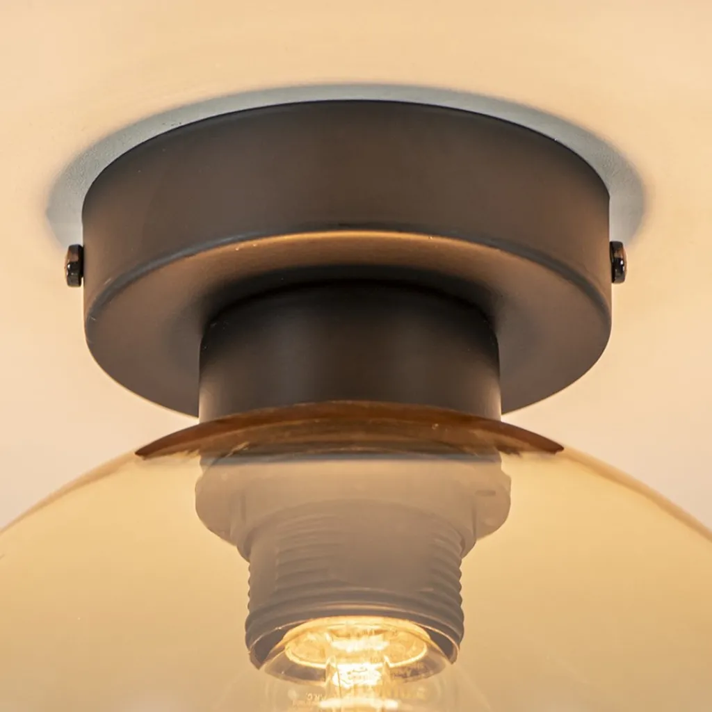 Straluma Plafondlamp zwart met amber glas 20 cm> Plafondlampen|Klassieke Verlichting