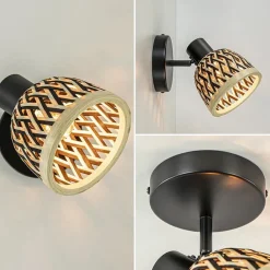 Straluma Plafondlamp/wandlamp zwart met bamboe kap verstelbaar></noscript> Wandlampen|Woonkamerlampen