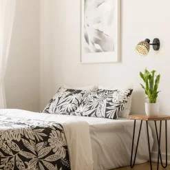 Straluma Plafondlamp/wandlamp zwart met bamboe kap verstelbaar></noscript> Wandlampen|Woonkamerlampen