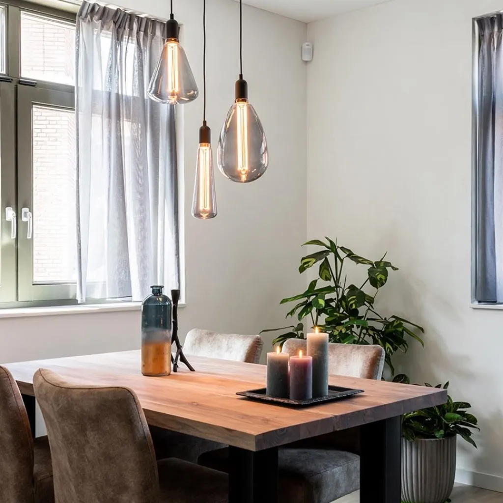 Straluma Plafondplaat rond zwart 3-lichts pendel ex.lb> Eettafellampen|Pendel Lampen