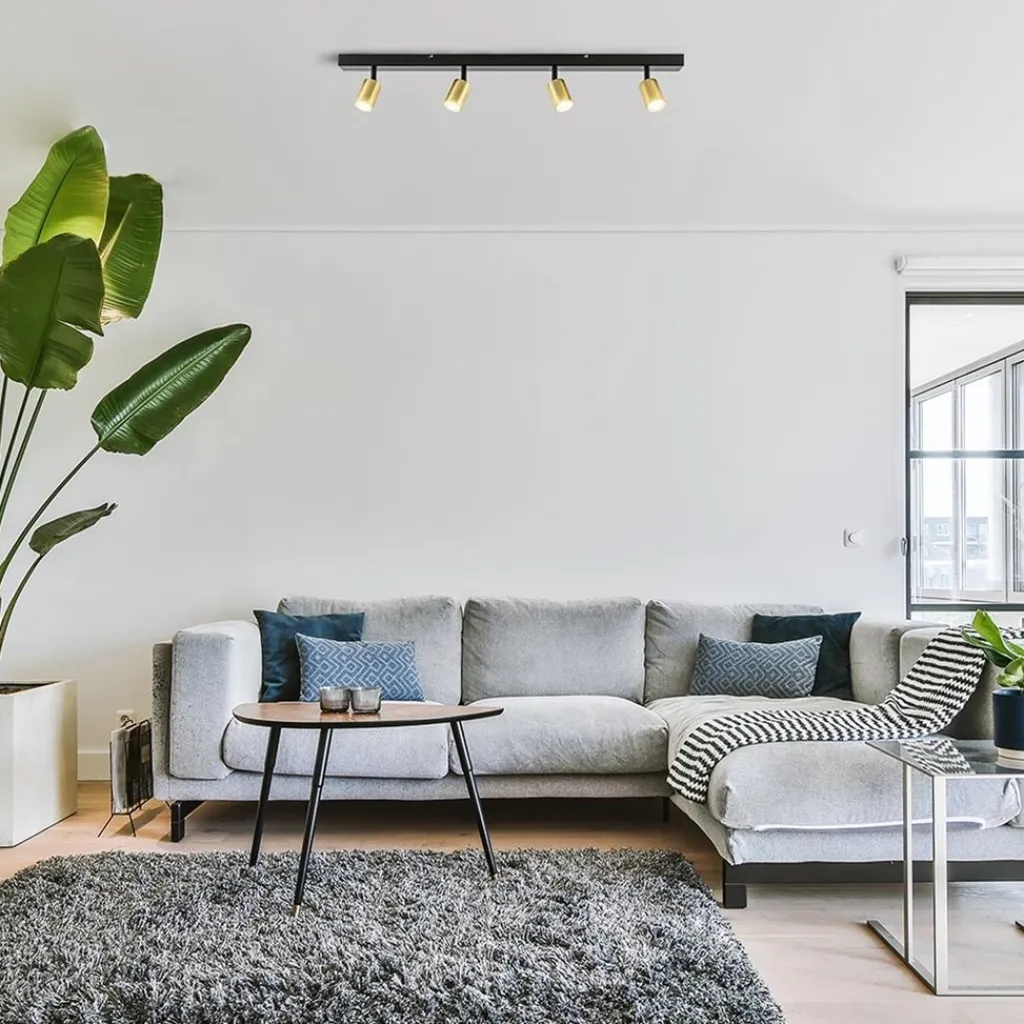 Straluma Plafondspot Bounce 4l 100cm zwart/matgoud> Plafondlampen|Opbouwspots