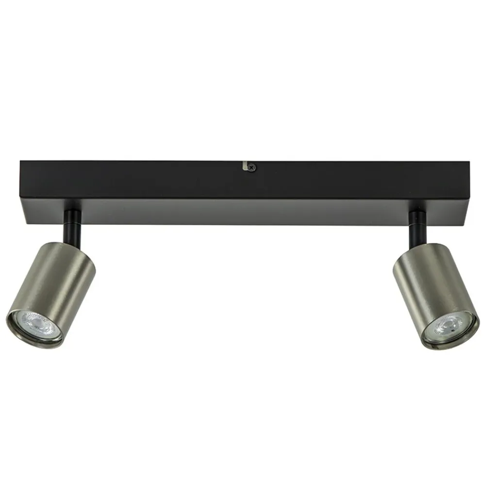 Straluma Plafondspot Bounce 2L zwart/rvs> Plafondlampen|Opbouwspots