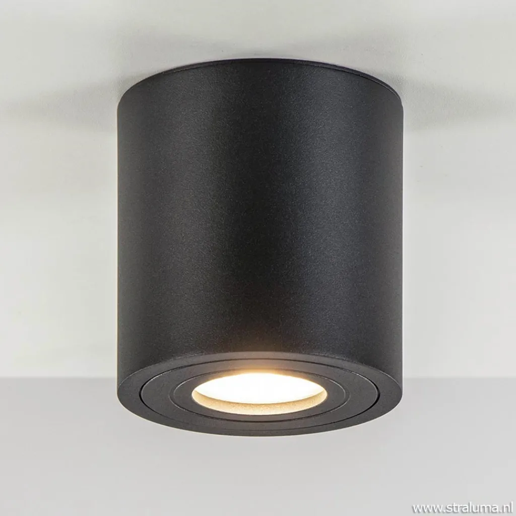 Straluma Plafondspot cilinder zwart gu10 IP44> Opbouwspots|Keukenverlichting