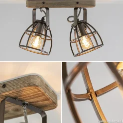 Straluma Plafondspot 2-L korf zwart/hout industr.></noscript> Kooilampen|Woonkamerlampen