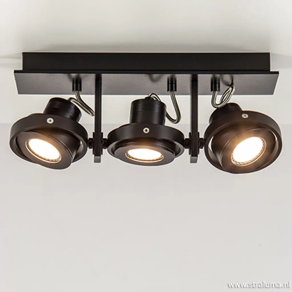 Straluma Plafondspot 3L op balk zwart gu10 incl.> Plafondlampen|Opbouwspots