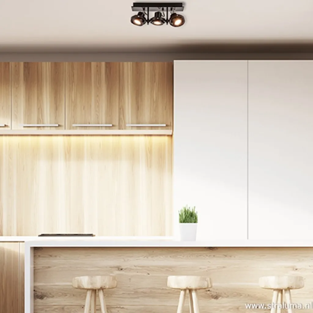 Straluma Plafondspot 3L op balk zwart gu10 incl.> Plafondlampen|Opbouwspots