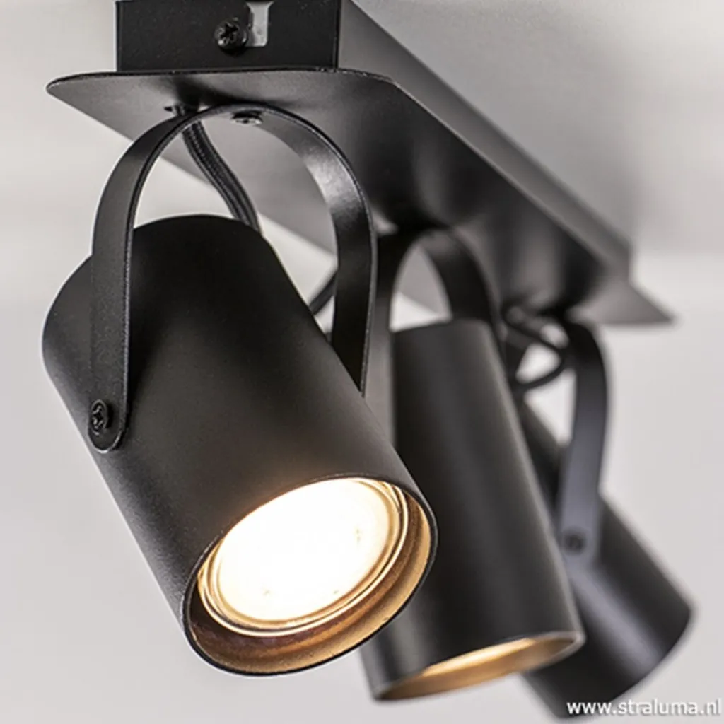 Straluma Plafondspot 3L op balk zwart> Opbouwspots|Tienerkamerlampen