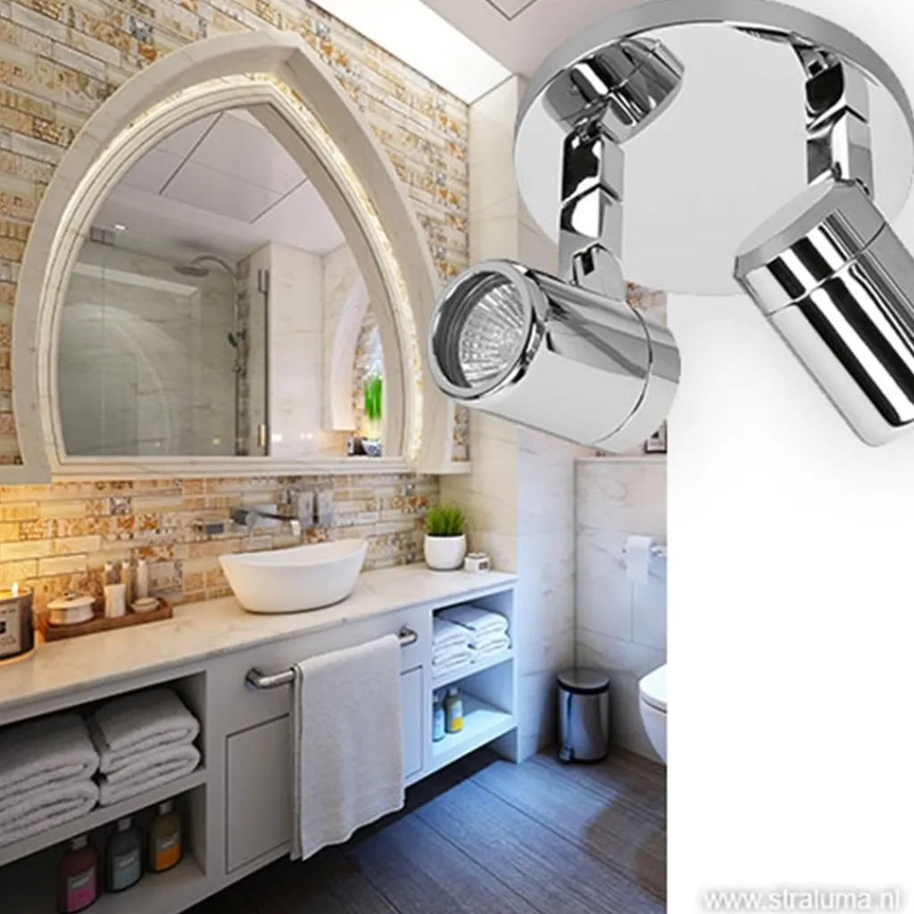 Straluma Plafondspot Rain 2l rond chroom IP44> Opbouwspots|Keukenverlichting