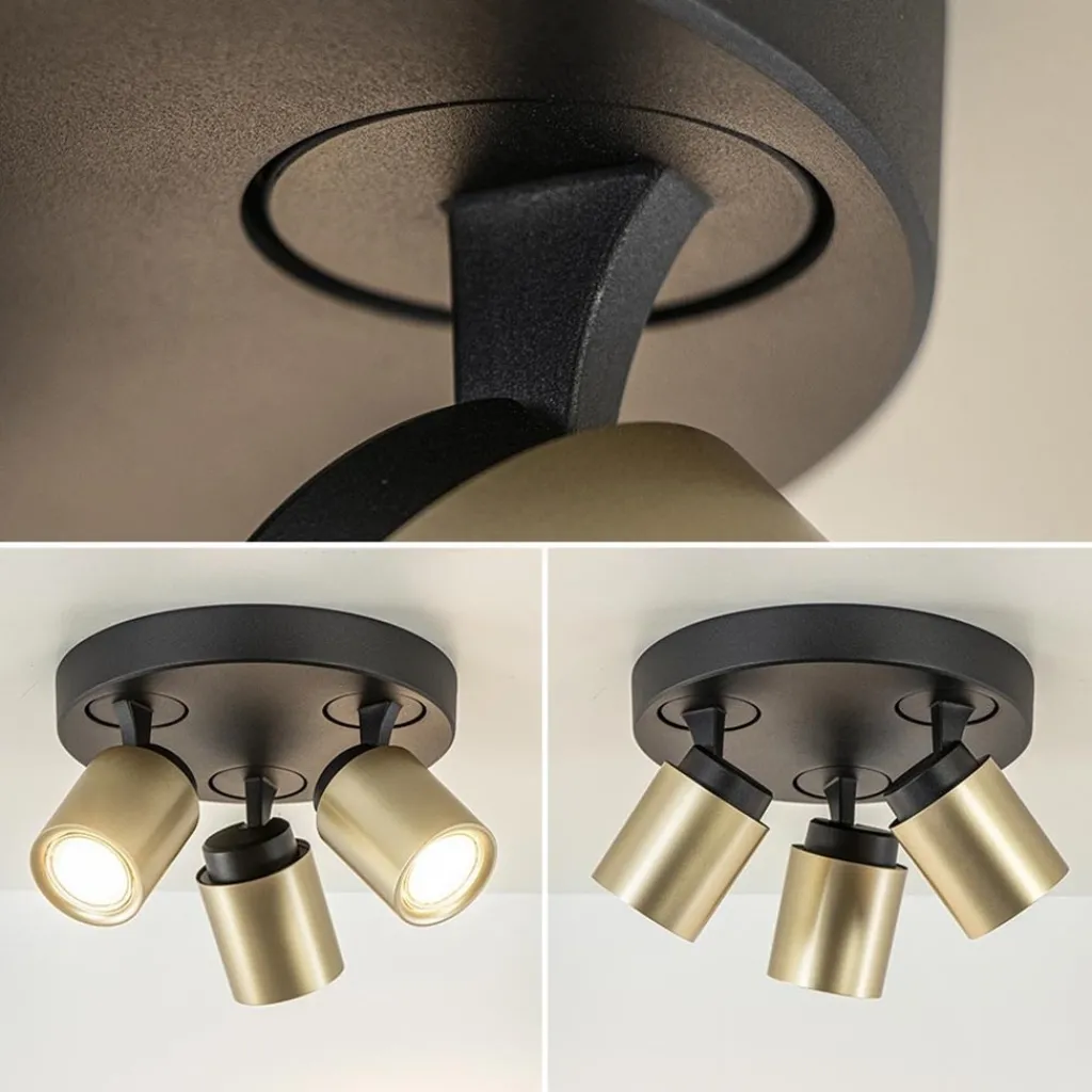 Straluma Plafondspot Razza 3l rond zwart/goud gu10> Plafondlampen|Opbouwspots