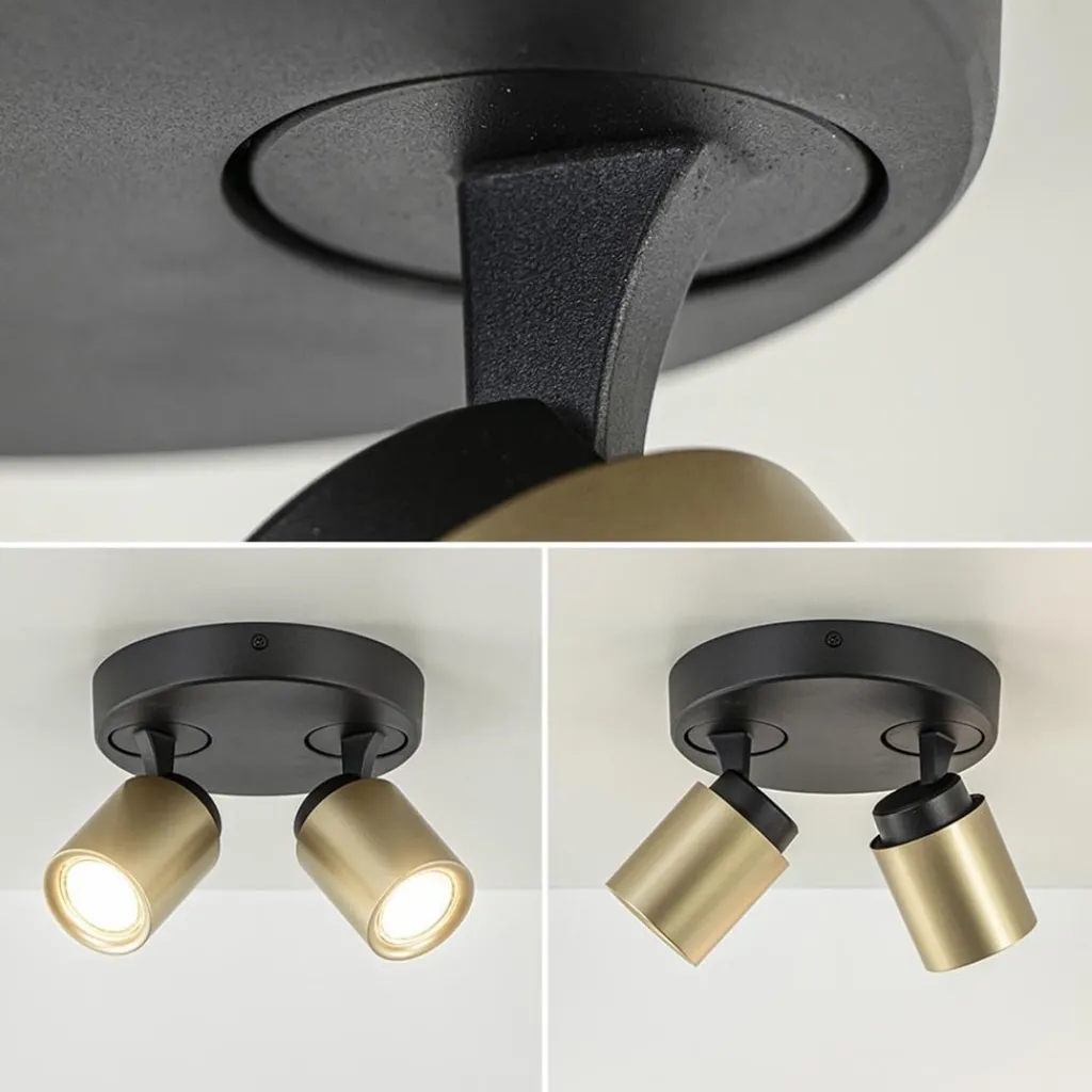 Straluma Plafondspot Razza 2L rond zwart/goud> Opbouwspots|Woonkamerlampen
