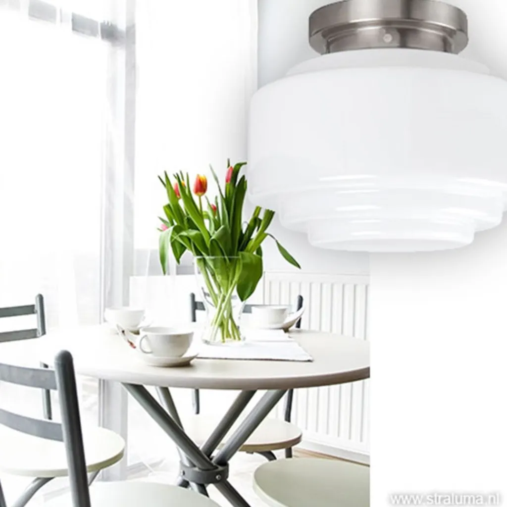 Straluma Plafonnière retro opaal glas/staal> Plafonnières|Woonkamerlampen