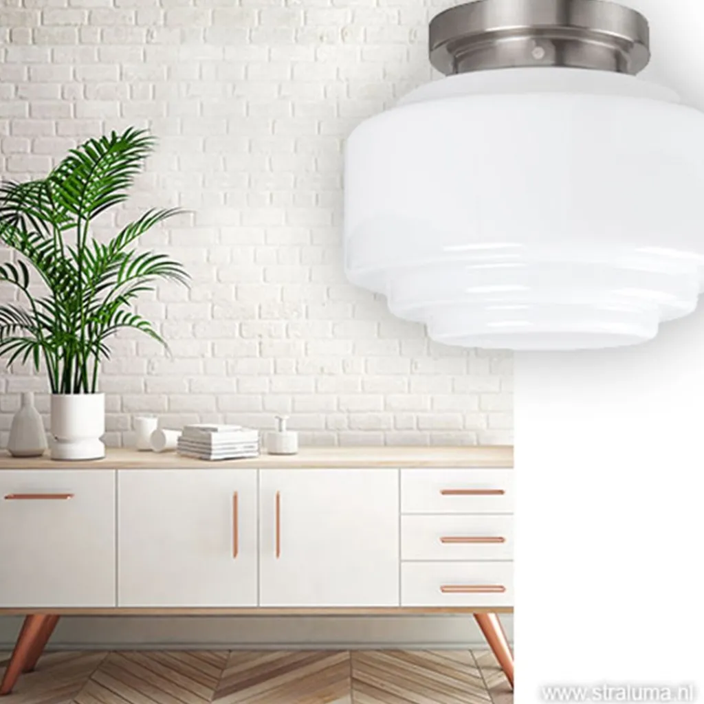 Straluma Plafonnière retro opaal glas/staal> Plafonnières|Woonkamerlampen