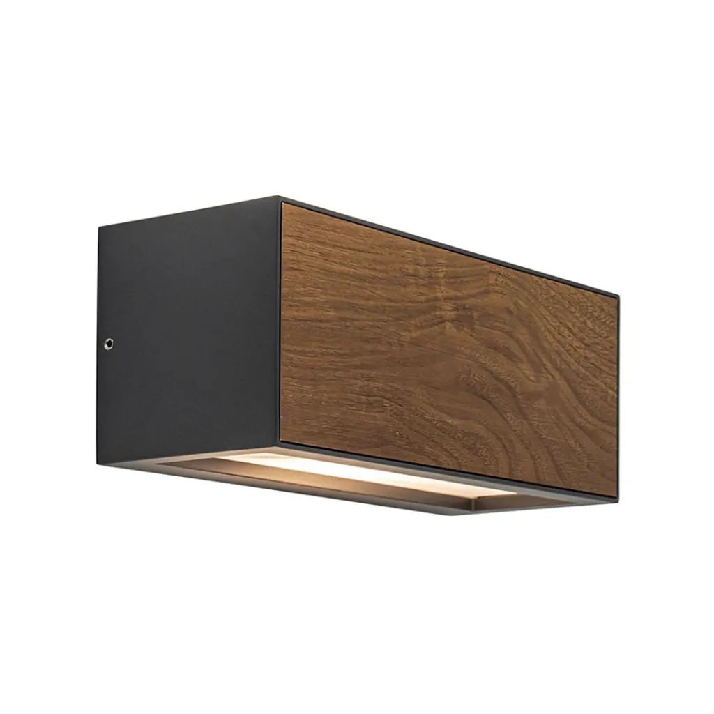 Straluma Rechthoekige buitenlamp donker grijs/hout> Wandlampen|Buitenlampen