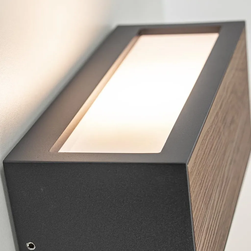 Straluma Rechthoekige buitenlamp donker grijs/hout> Wandlampen|Buitenlampen