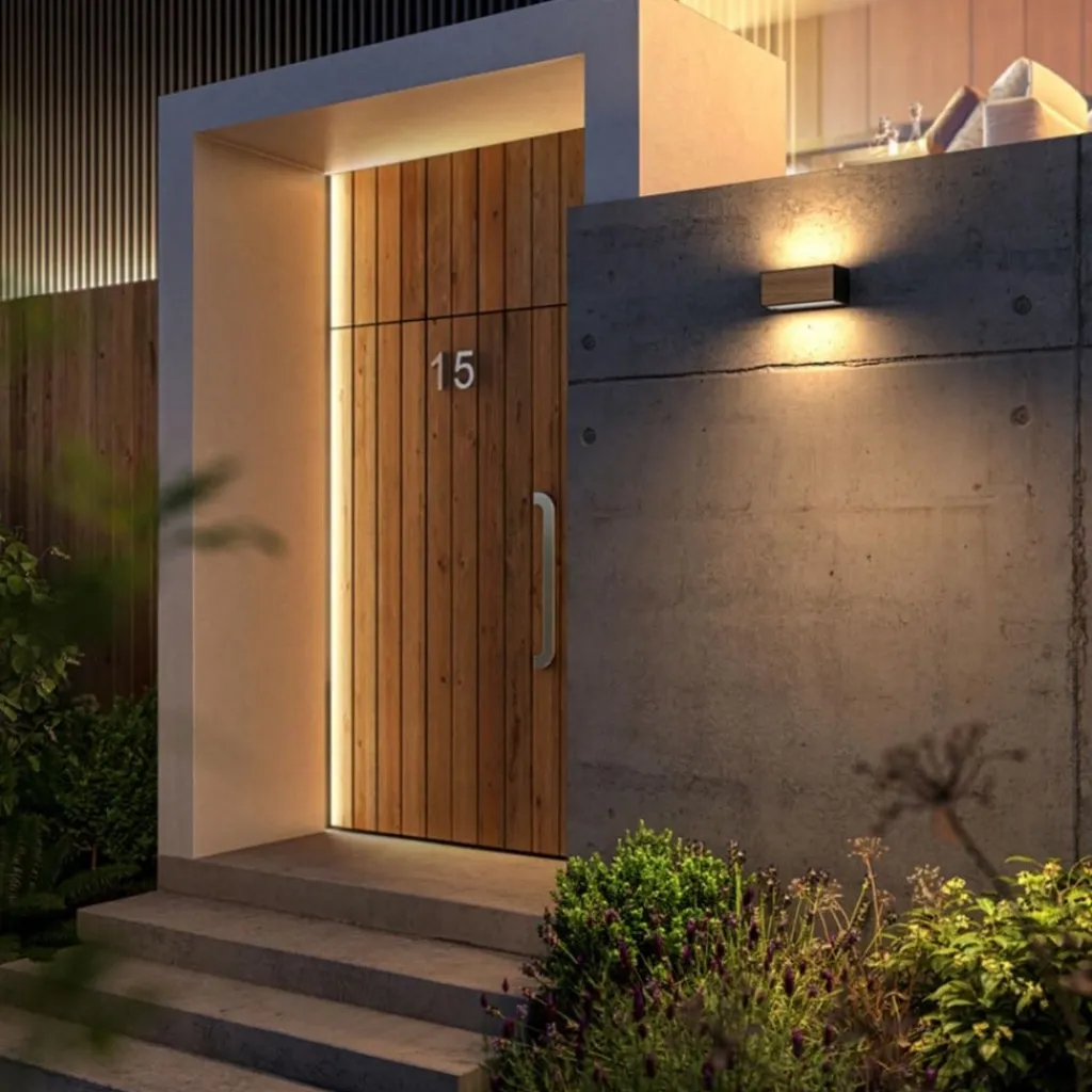 Straluma Rechthoekige buitenlamp donker grijs/hout> Wandlampen|Buitenlampen