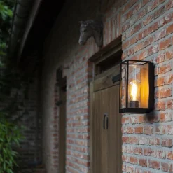 Straluma Rechthoekige buitenlamp zwart met houtlook en glas><noscript><img width=