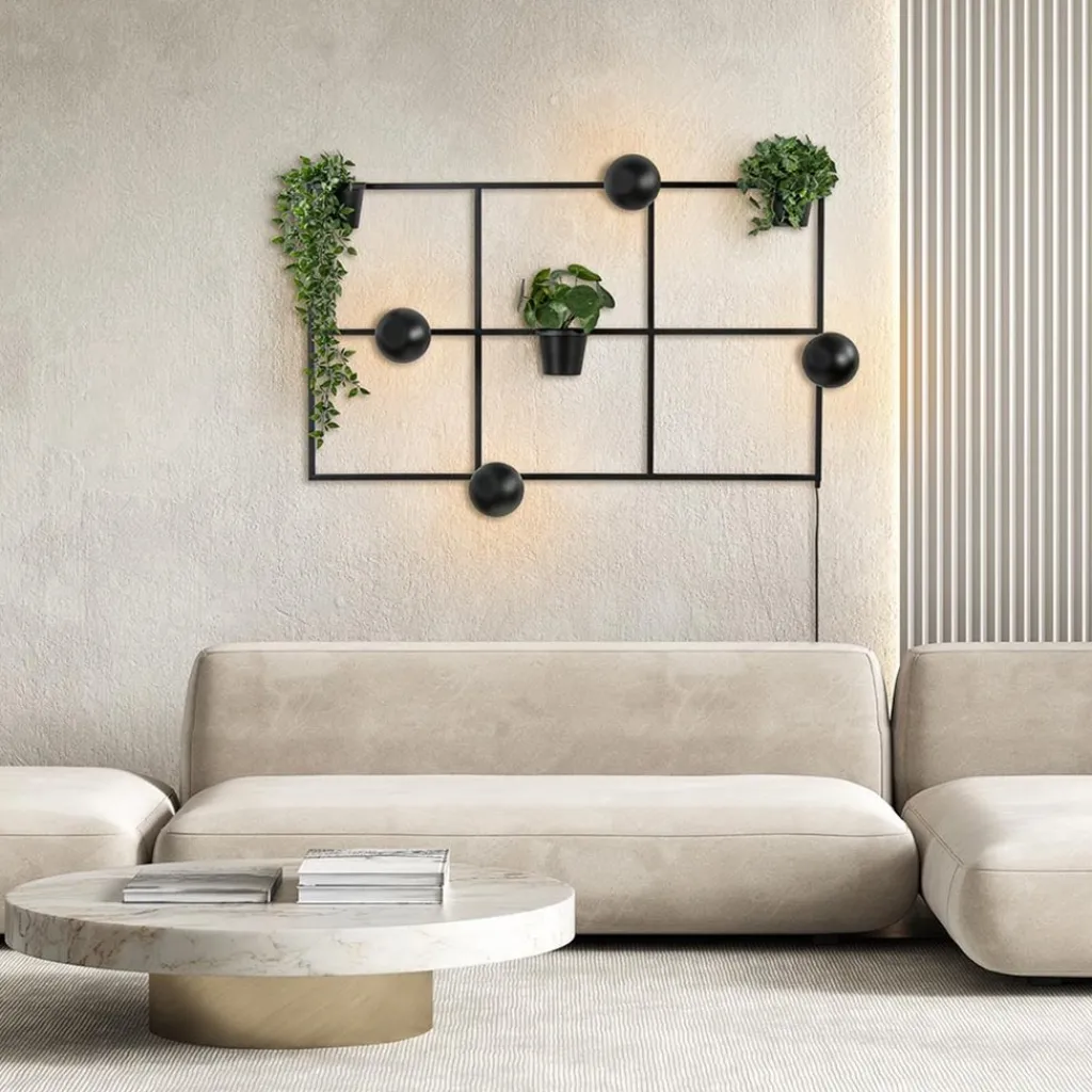 Straluma Rechthoekige wandlamp zwart frame met plantenpotten> Woonkamerlampen|Halverlichting