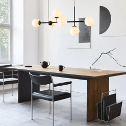 Straluma Retro eettafel hanglamp zwart met witte glazen bollen></noscript> Eettafellampen|Eetkamerverlichting