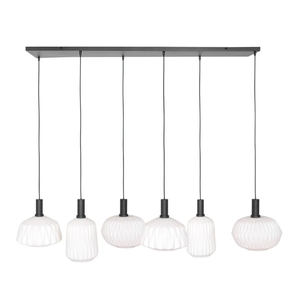 Straluma Retro 6-lichts hanglamp opaal glas met relief> Eettafellampen|Eetkamerverlichting
