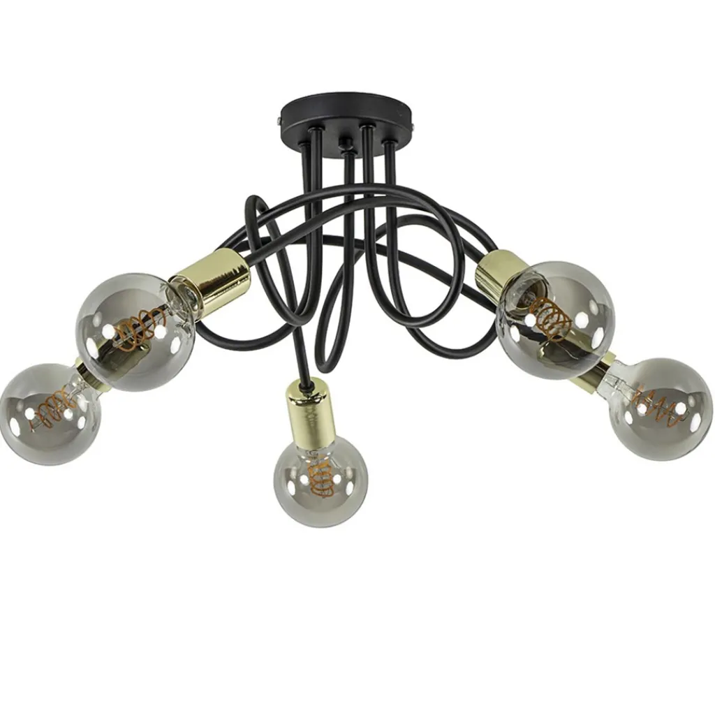 Straluma Retro plafondlamp zwart met gouden pendels> Plafondlampen|Landelijke Verlichting
