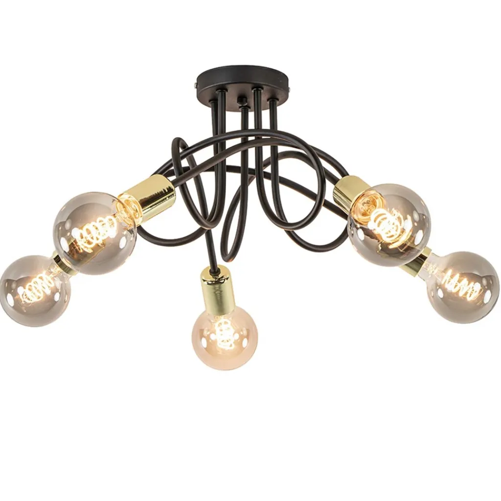 Straluma Retro plafondlamp zwart met gouden pendels> Plafondlampen|Landelijke Verlichting