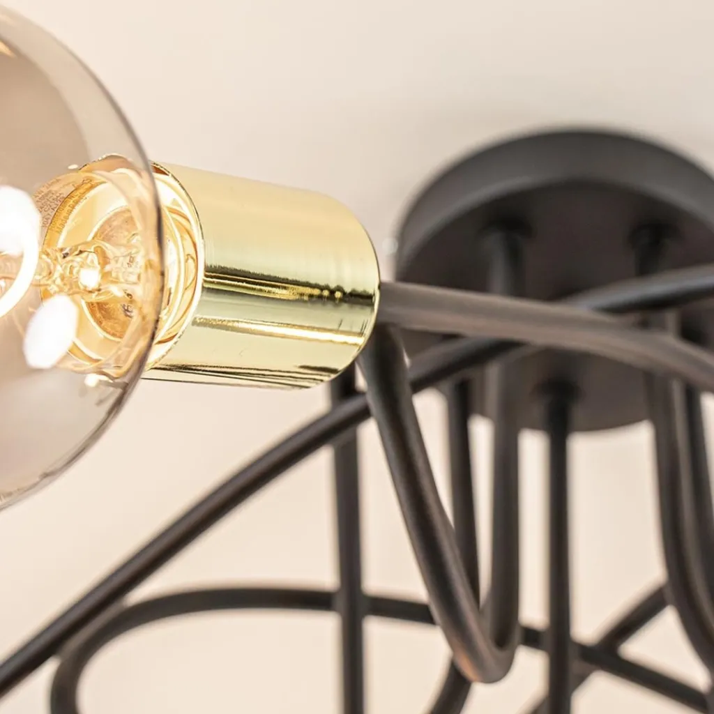 Straluma Retro plafondlamp zwart met gouden pendels> Plafondlampen|Landelijke Verlichting