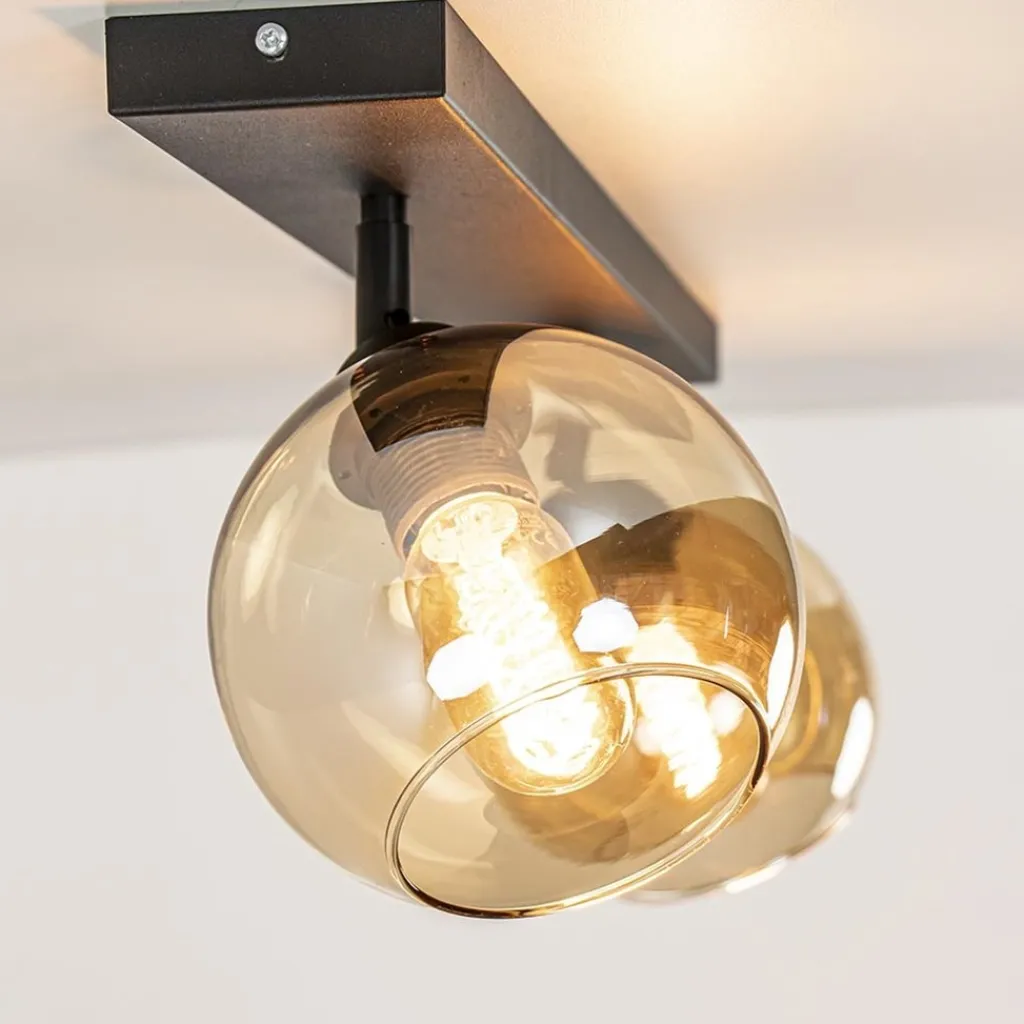 Straluma Retro plafondlamp zwart met amber glas verstelbaar> Woonkamerlampen|Slaapkamerlampen