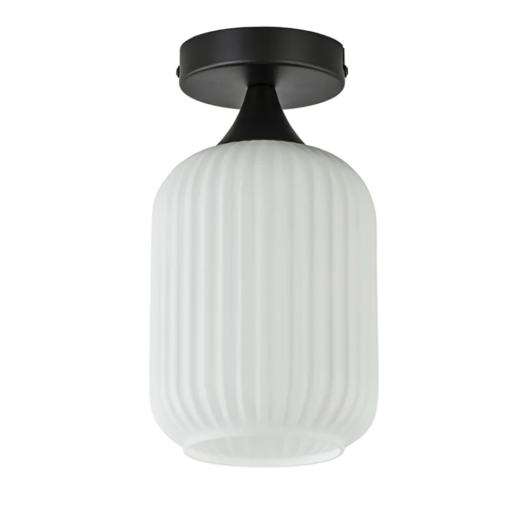 Straluma Retro plafondlamp zwart met wit glas> Plafondlampen|Retro Verlichting