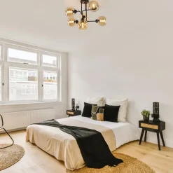 Straluma Retro plafondlamp zwart met amber glas 6-lichts><noscript><img width=