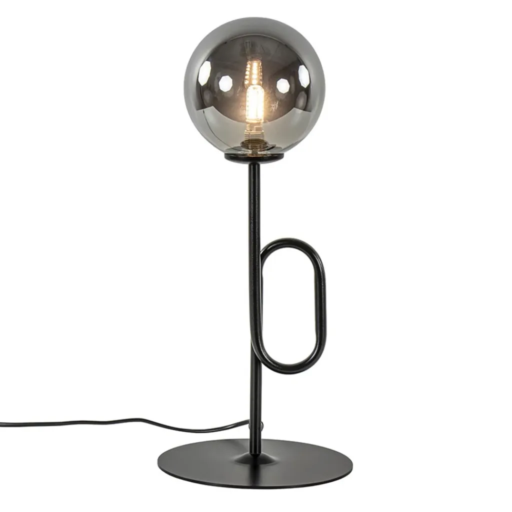 Straluma Retro tafellamp zwart met smoke/titanium glazen bol> Tafellampen|Retro Verlichting