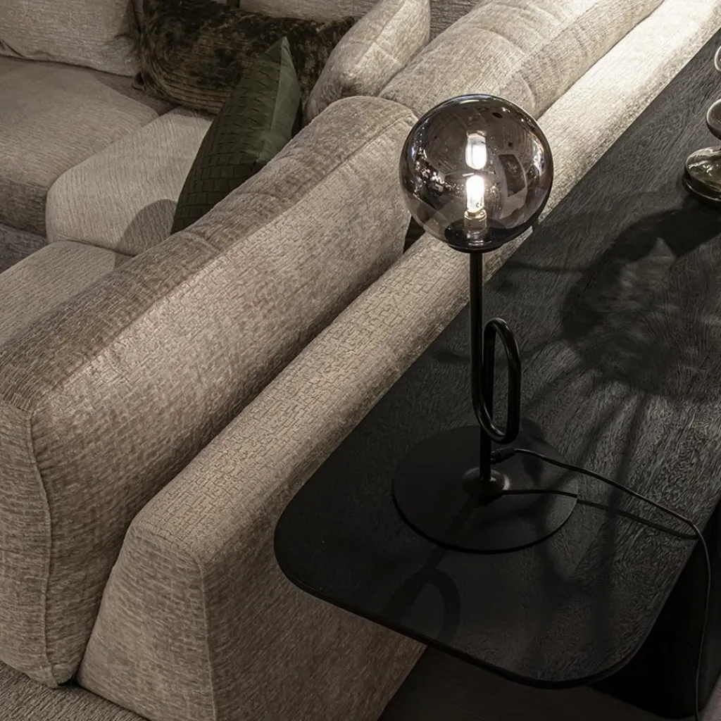 Straluma Retro tafellamp zwart met smoke/titanium glazen bol> Tafellampen|Retro Verlichting