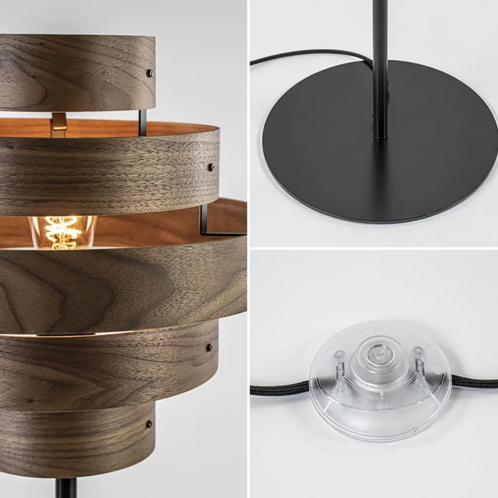 Straluma Retro vloerlamp zwart met walnoot houten kap> Woonkamerlampen|Slaapkamerlampen