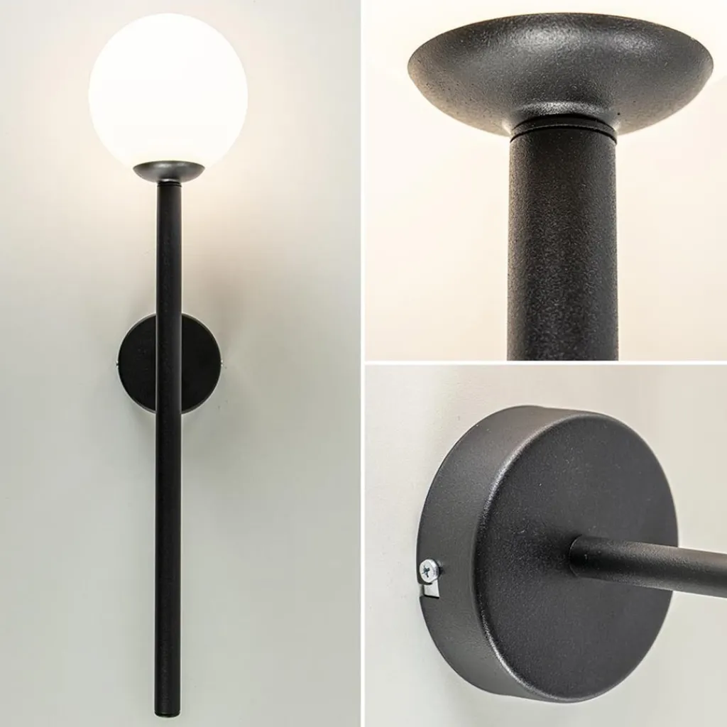 Straluma Retro wandlamp zwart met witte glazen bol> Wandlampen|Industriële Verlichting
