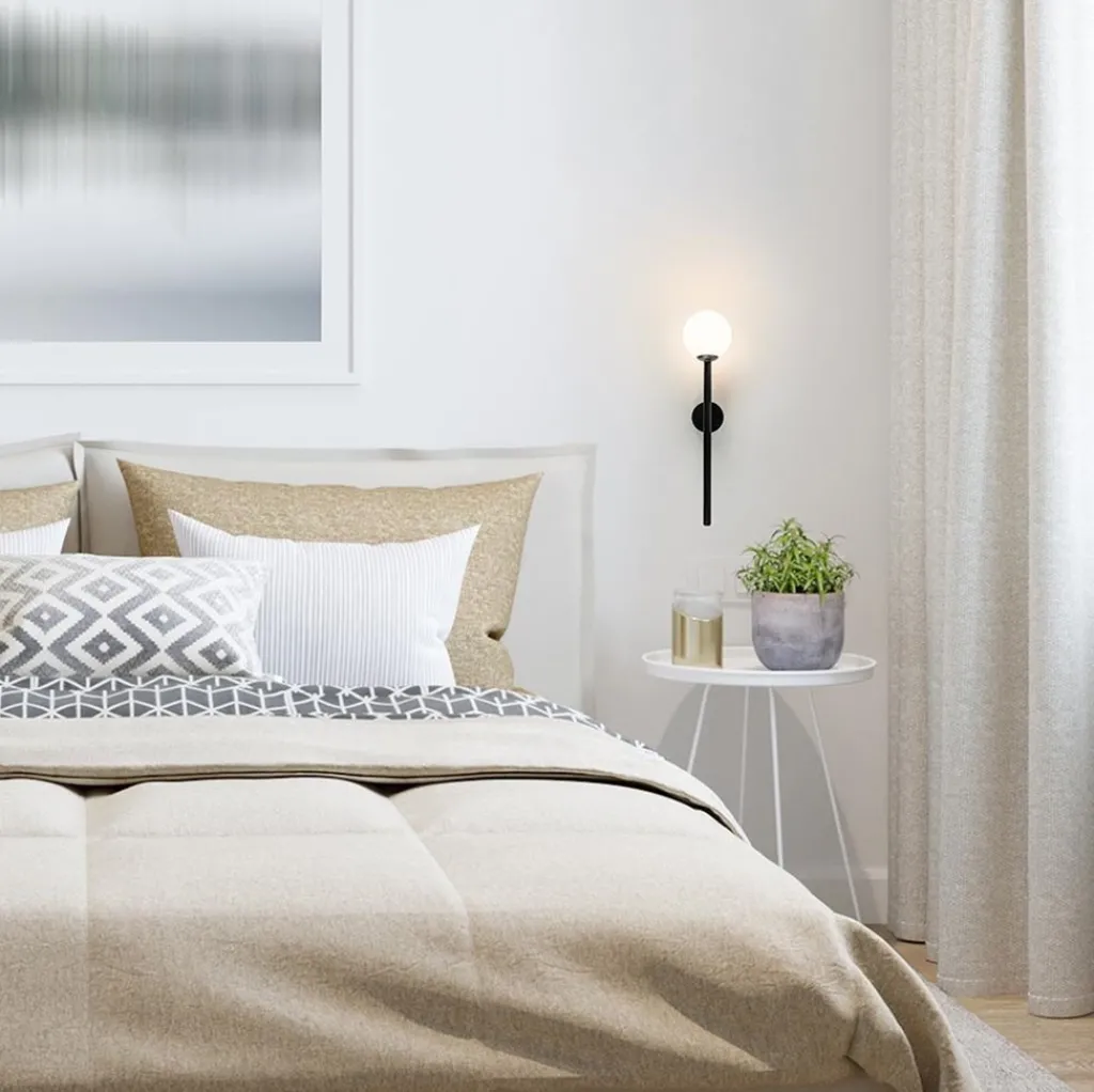 Straluma Retro wandlamp zwart met witte glazen bol> Wandlampen|Industriële Verlichting