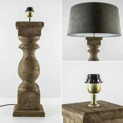 Straluma Robuuste lampvoet Cadore massief hout met brons><noscript><img width=