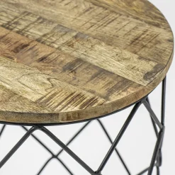 Straluma Ronde bijzettafel mangohout met zwart metaal> Bijzettafels