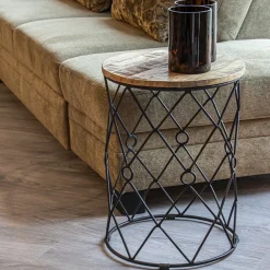 Straluma Ronde bijzettafel mangohout met zwart metaal></noscript> Bijzettafels