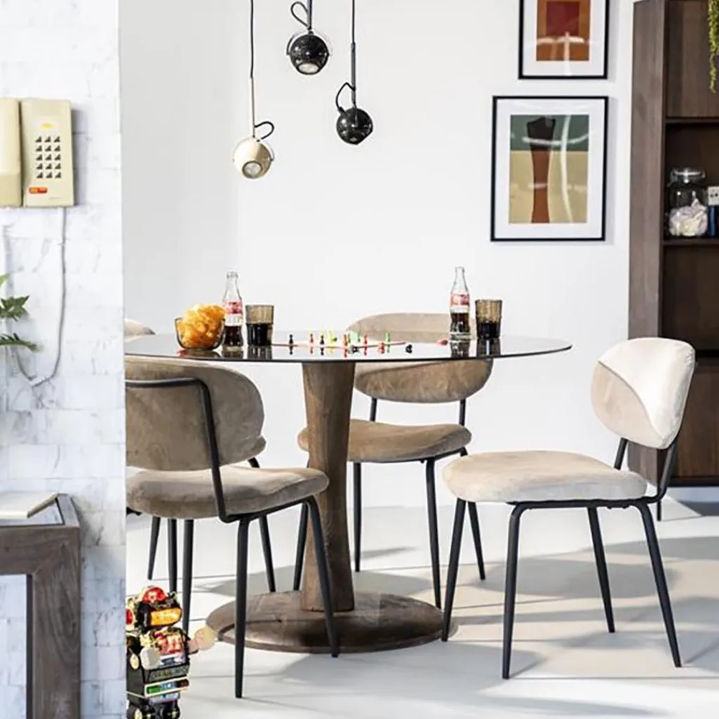 Straluma Ronde eetkamertafel bruin glas met mango houten poot> Eettafels