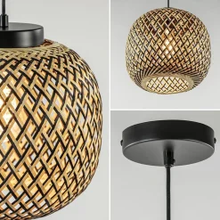 Straluma Ronde hanglamp bamboe naturel met zwart></noscript> Eetkamerverlichting|Hanglampen