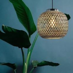 Straluma Ronde hanglamp bamboe naturel met zwart></noscript> Eetkamerverlichting|Hanglampen