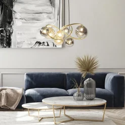 Straluma Ronde hanglamp goud met amber en smoke glas></noscript> Hanglampen|Eettafellampen