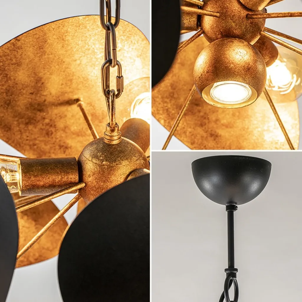 Straluma Ronde hanglamp textured black met ambachtelijk brons> Hanglampen|Eettafellampen