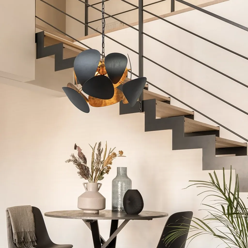 Straluma Ronde hanglamp textured black met ambachtelijk brons> Hanglampen|Eettafellampen