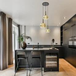 Straluma Ronde hanglamp zwart/goud met amber glas><noscript><img width=