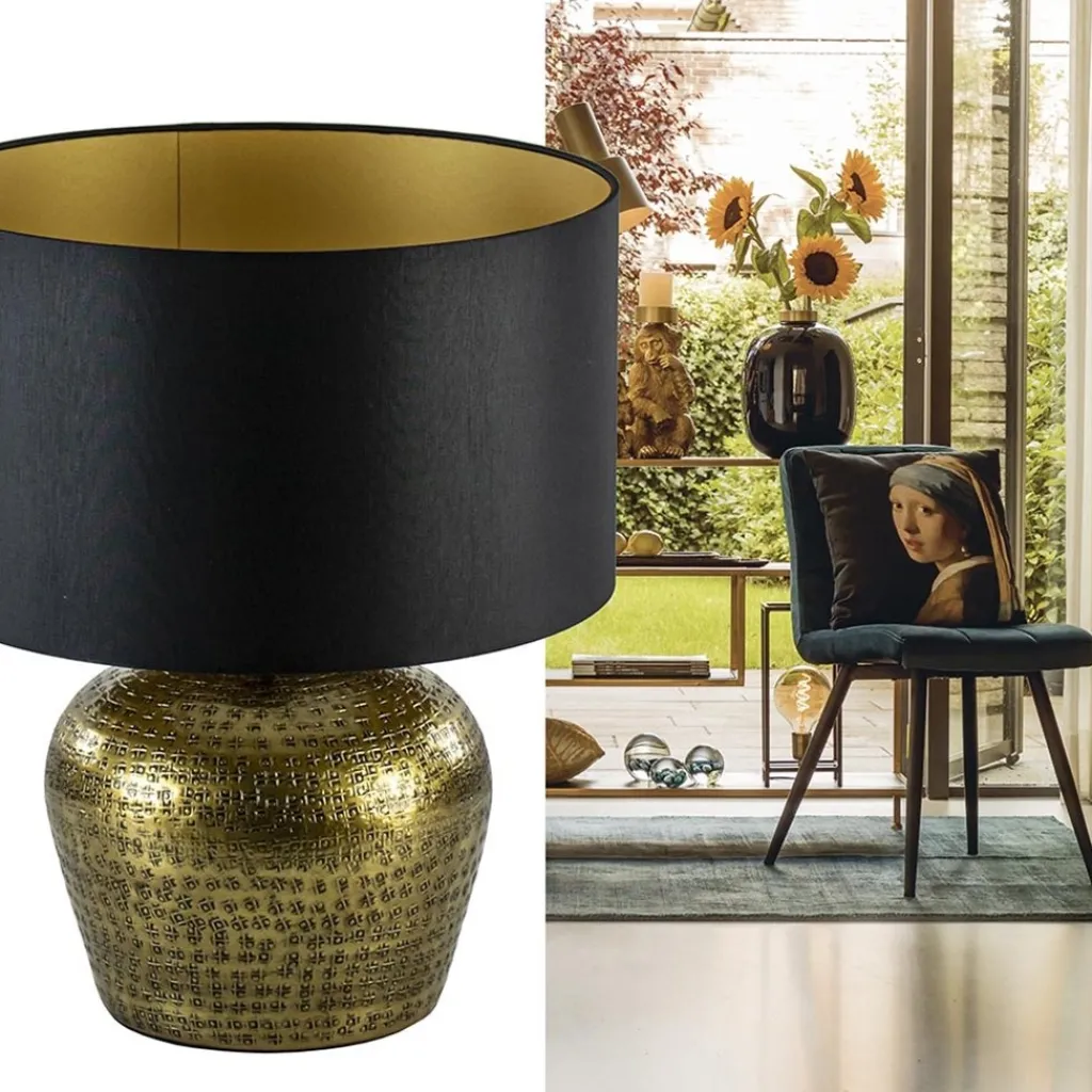 Straluma Ronde lampvoet Gondia antiek brons exclusief kap> Tafellampen|Lampenvoeten