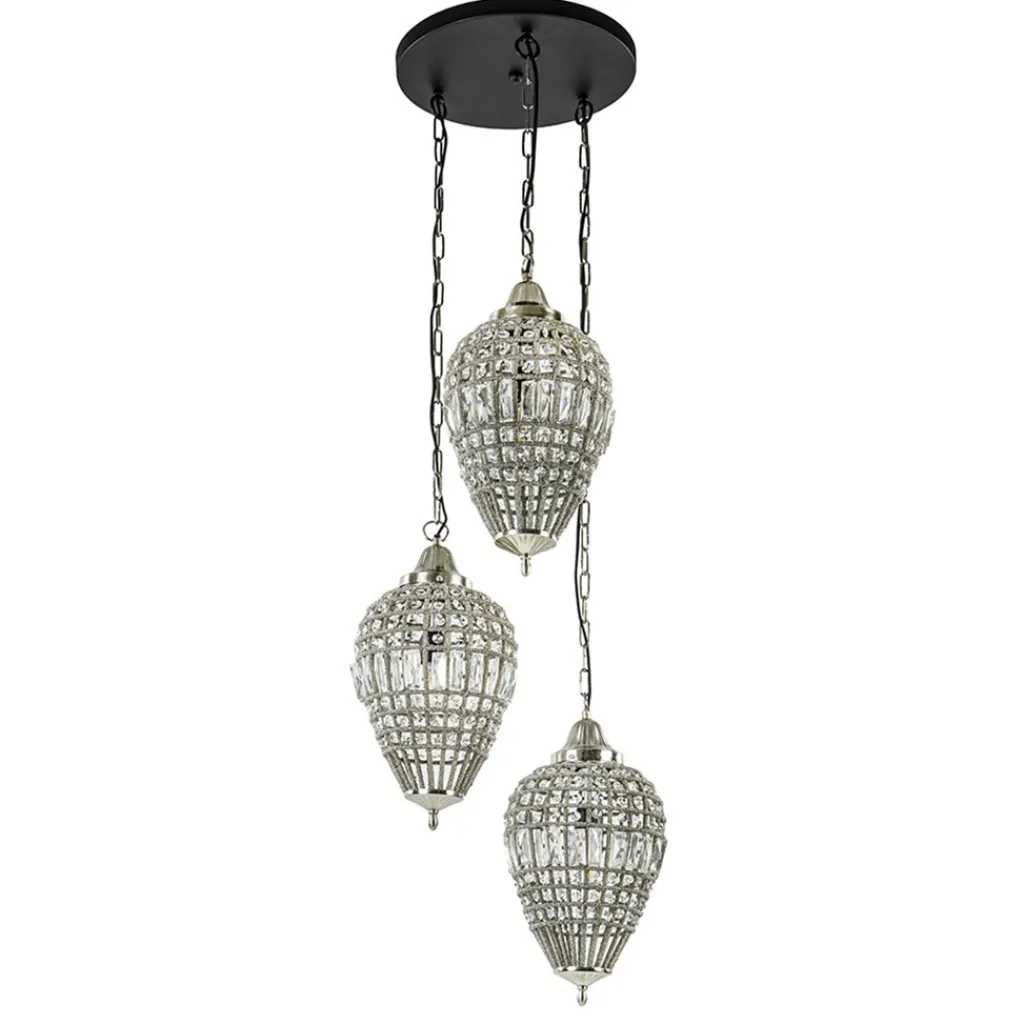 Straluma Ronde 3-lichts hanglamp Charlene nikkel/kristal> Light and Living|Pendel Lampen