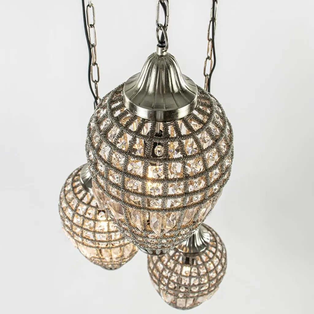 Straluma Ronde 3-lichts hanglamp Charlene nikkel/kristal> Light and Living|Pendel Lampen
