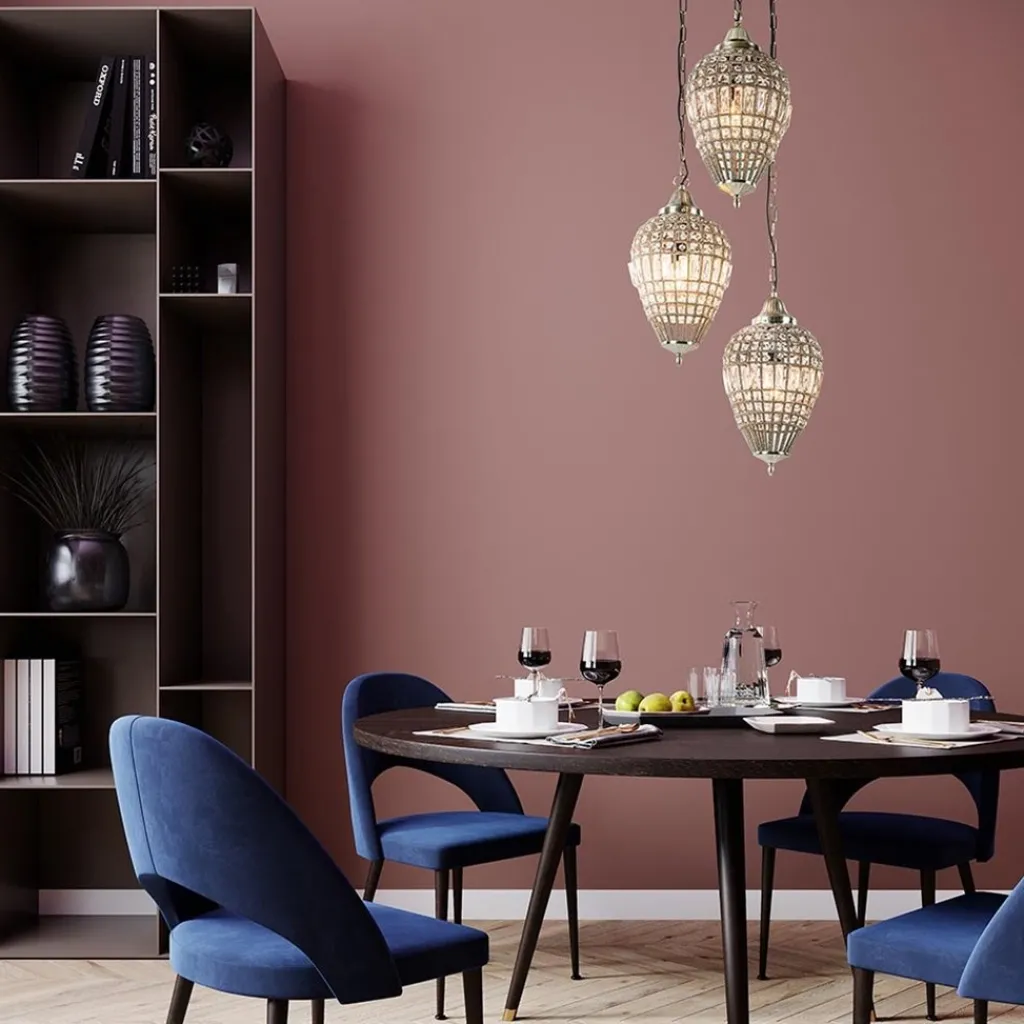 Straluma Ronde 3-lichts hanglamp Charlene nikkel/kristal> Light and Living|Pendel Lampen