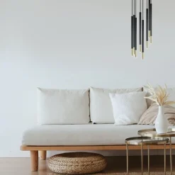 Straluma Ronde 8-lichts hanglamp cilinders zwart goud></noscript> Keukenverlichting|Halverlichting